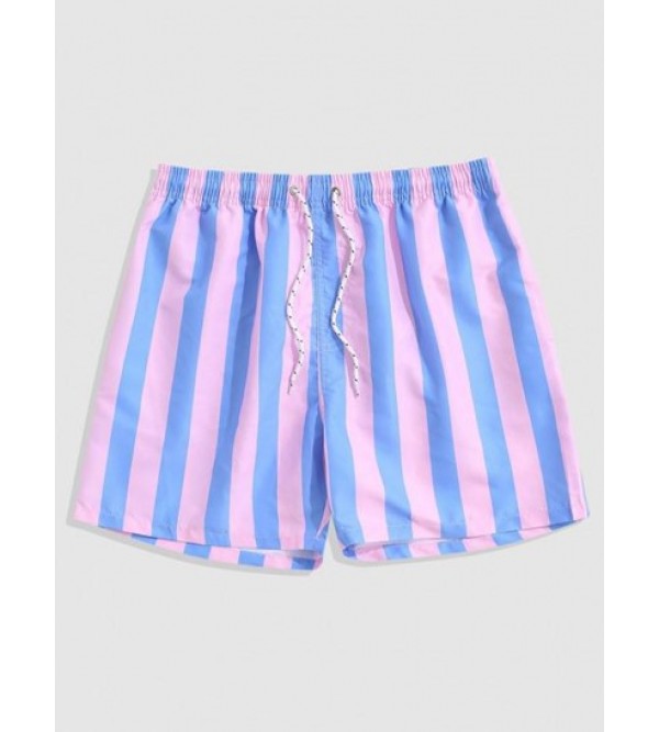 Contrasting Striped Print Beach Shorts