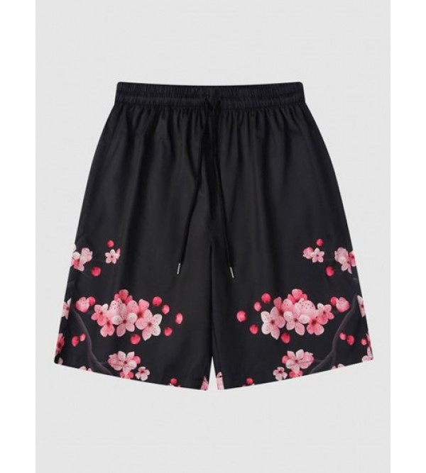 Floral Print Summer Drawstring Shorts