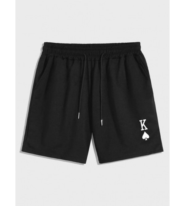 Playing Card Pattern Drawstring Streetwear Sports Shorts