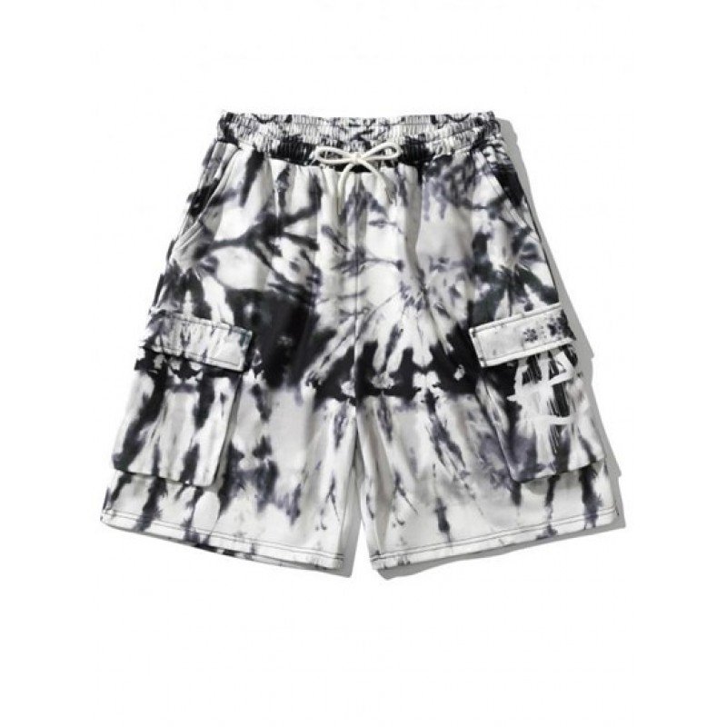 Drawstring Tie Dye Letter Print Shorts