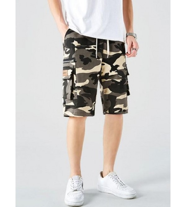 Zipper Multi-pocket Design Drawstring Cargo Shorts