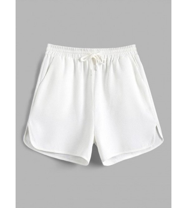 Solid Color Pocket Drawstring Casual Shorts