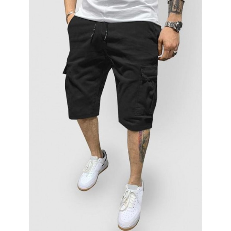Multi Pockets Design Solid Color Cargo Shorts