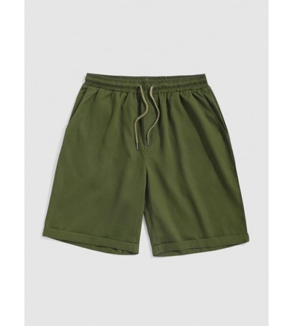 Solid Color Multi-Pocket Drawstring Casual Shorts