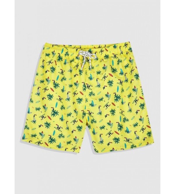 Coconut Print Casual Pockets Drawstring Beach Shorts