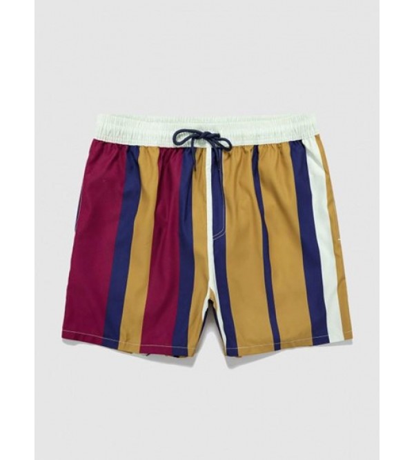 Drawstring Striped Pocket Beach Shorts