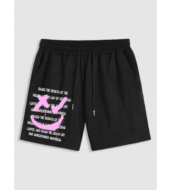Slogan Smile Face Graphic Cotton Shorts