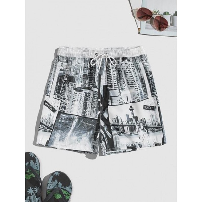 Architecture And Liberty Pockets Print Shorts