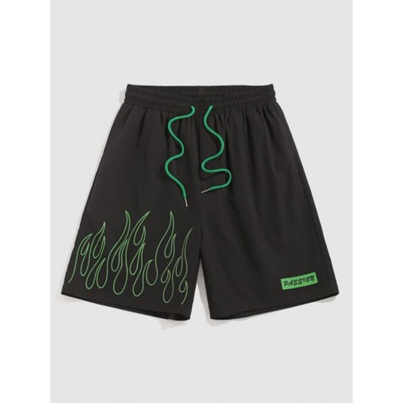 PASSION Fire Flame Drawstring Waist Casual Shorts
