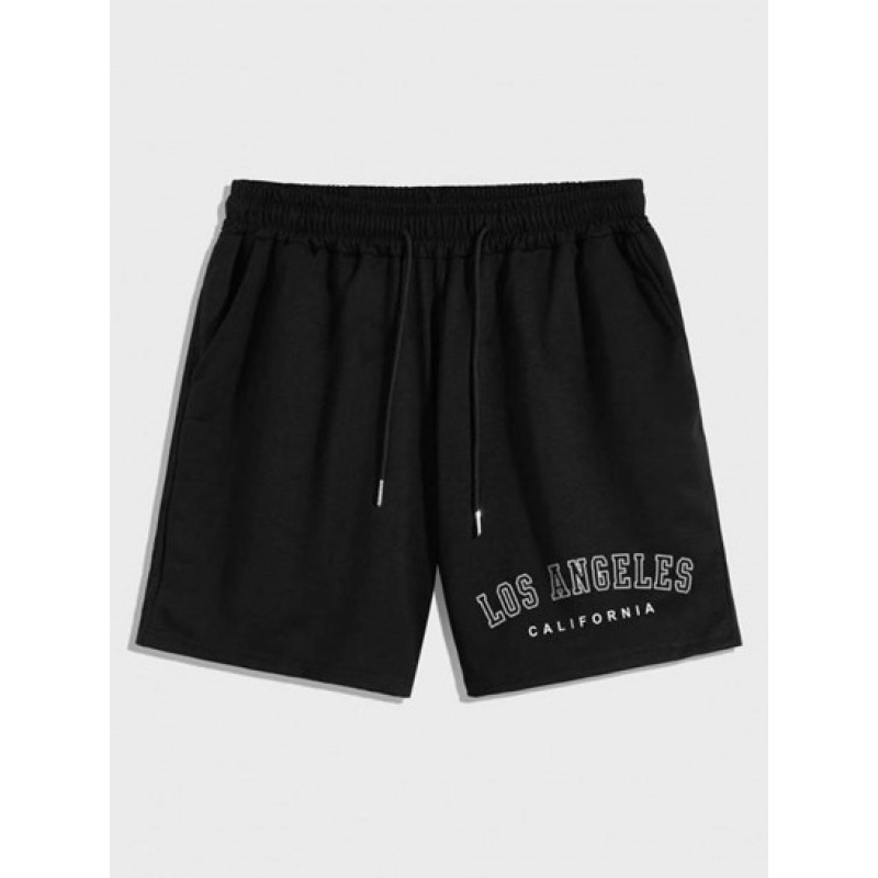 LOS ANGELES Letter Printed Drawstring Shorts