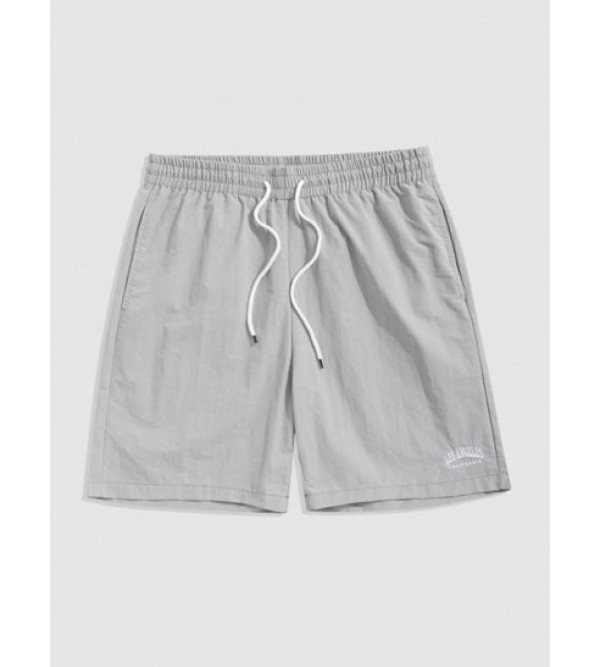 LOS ANGELES Embroidery Drawstring Casual Shorts