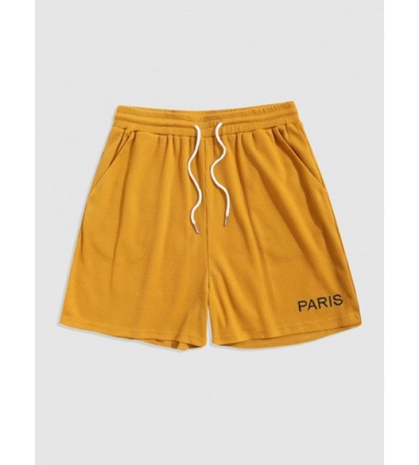 PARIS Embroidery Solid Color Drawstring Shorts