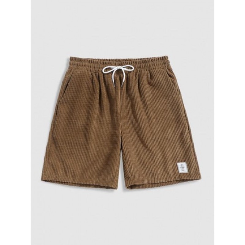 Pure Color Drawstring Corduroy Shorts