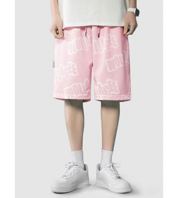 Contrast Letter Print Drawstring Shorts