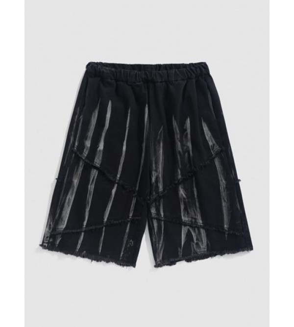 Striped Frayed Denim Shorts