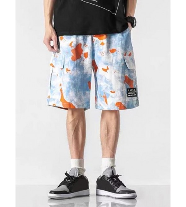 Tie Dye Print Applique Detail Streetwear Cargo Shorts