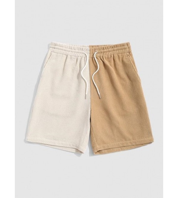 Two Tone Color Drawstring Corduroy Shorts