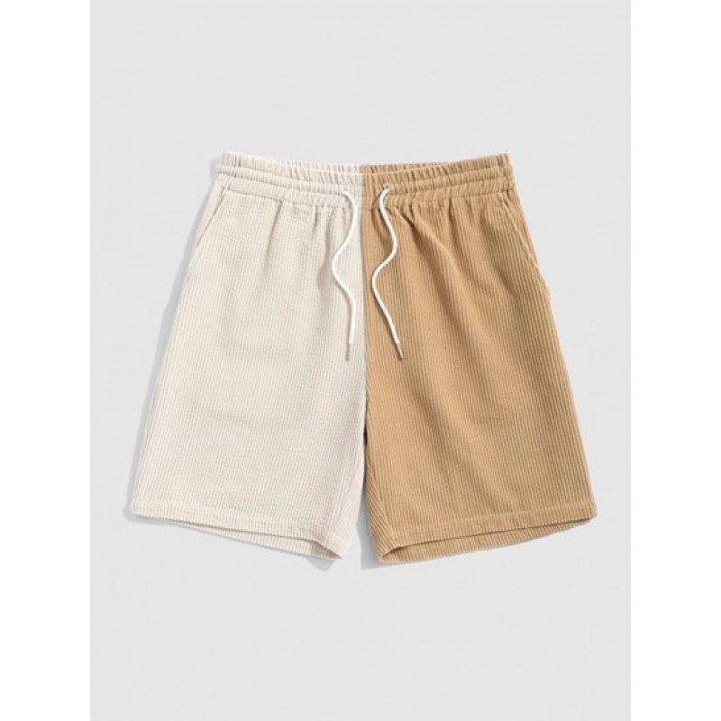 Two Tone Color Drawstring Corduroy Shorts