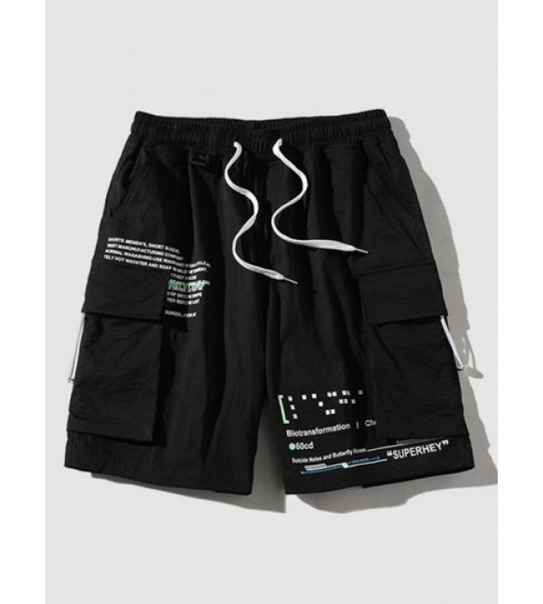 Streetwear Drawstring Letter Print Pocket Cargo Shorts