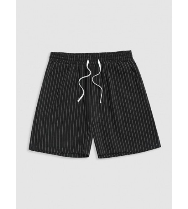 Striped Pattern Drawstring Casual Shorts