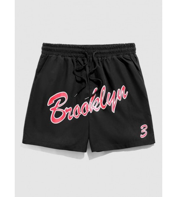 Brooklyn Letter Printed Drawstring Streetwear Basketball Shorts