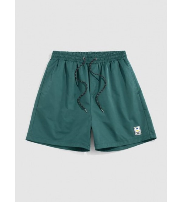Label Design Solid Color Drawstring Shorts