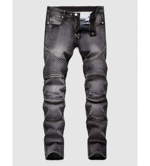 Pleated Patch Stitching Jeans