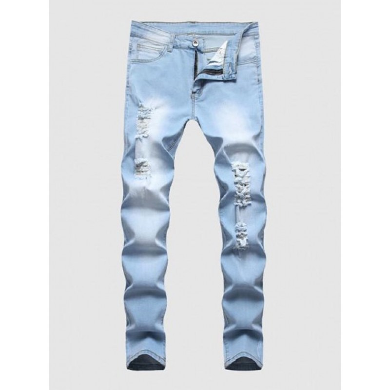 Faded Color Distressed Denim Jeans