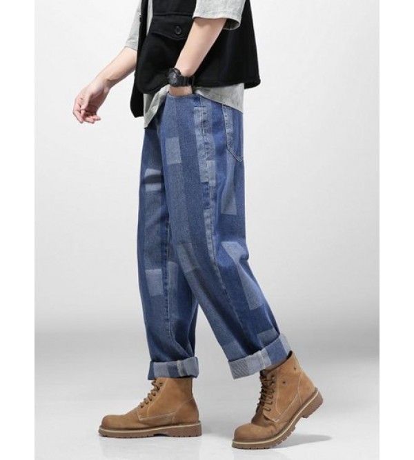 Y2K Aesthetic Geometric Print Straight Leg Jeans