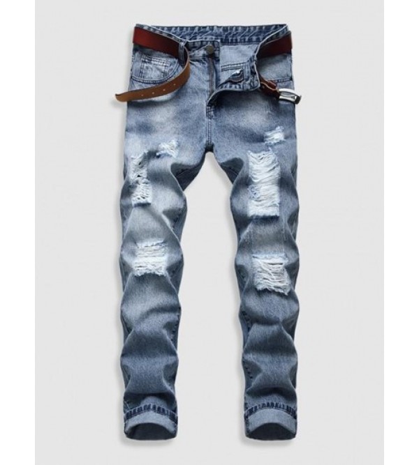 Zip Fly Ripped Jeans