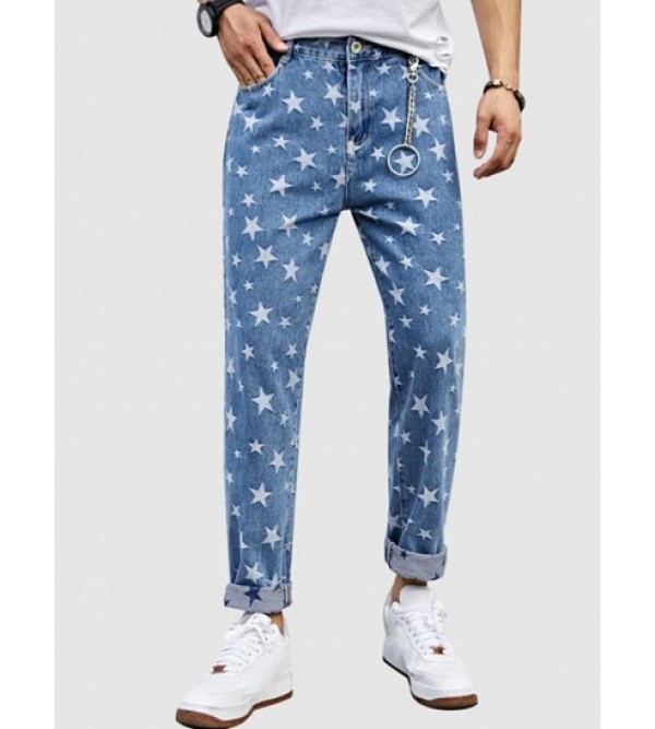 Stars Print Tapered Jeans