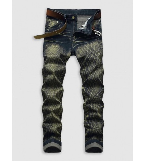 Rhombus Pattern Retro Pockets Jeans