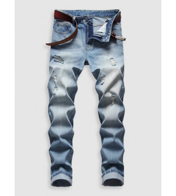 Ripped Pockets Zipper Button Jeans