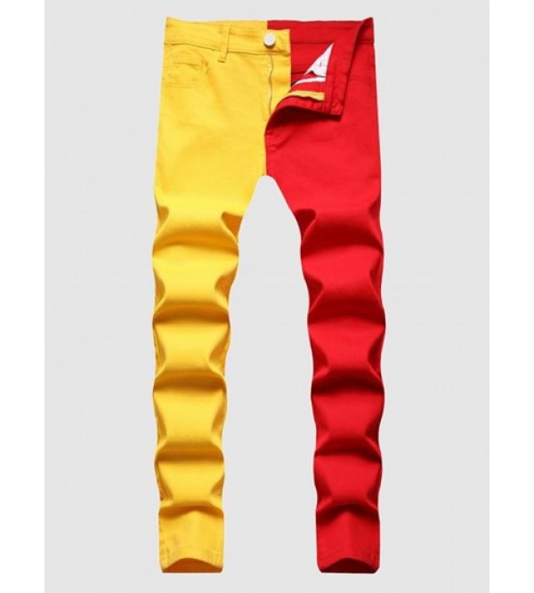 Colorblock Two Tone Zipper Fly Jeans