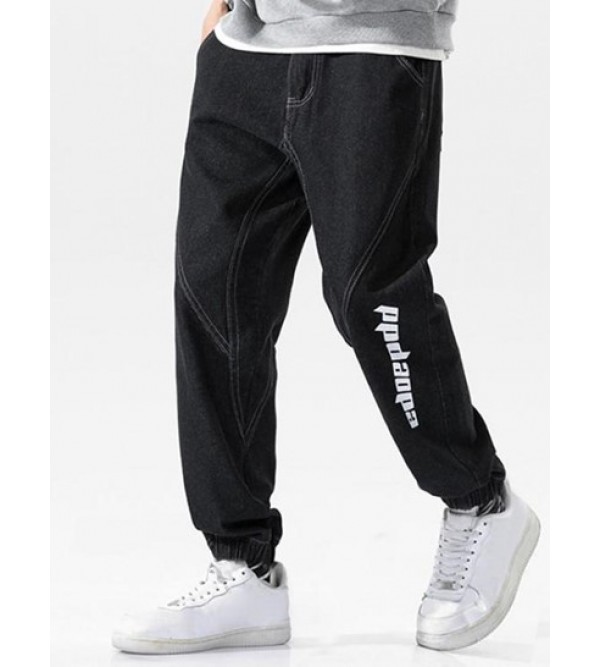 Letter Print Applique Jogger Jeans