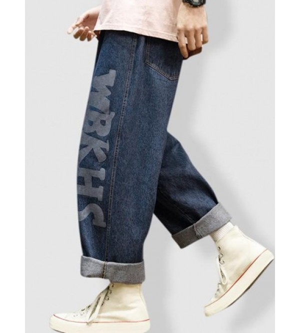 Letter Wide Leg Baggy Jeans