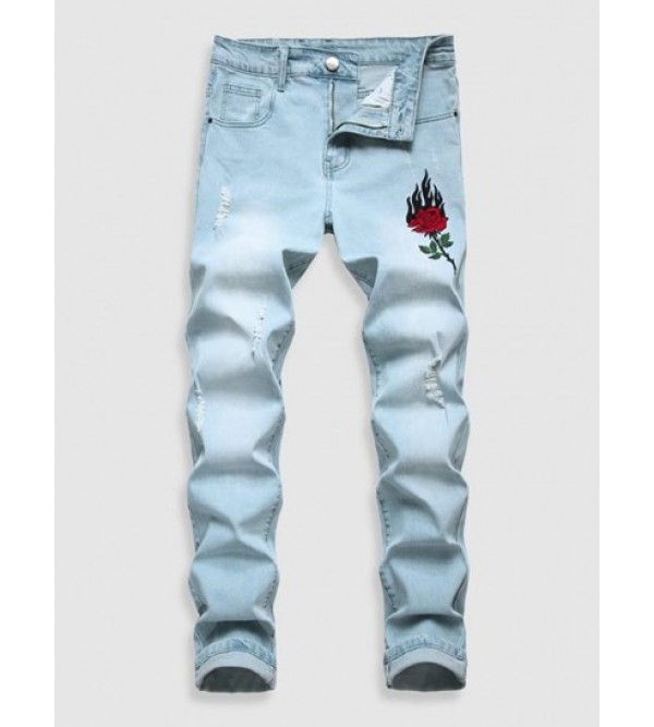 Ripped Rose Embroidered Skinny Jeans