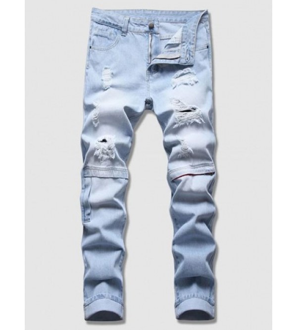 Hidden Zipper Ripped Light Wash Jeans