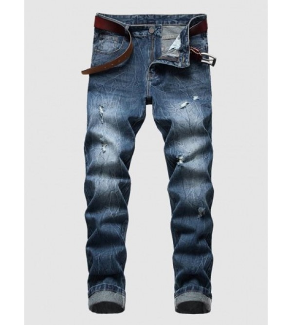 Ripped Design Cuffed Zippered Jeans