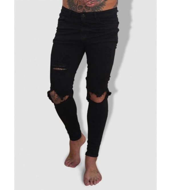 Ripped Casual Zipper Button Jeans