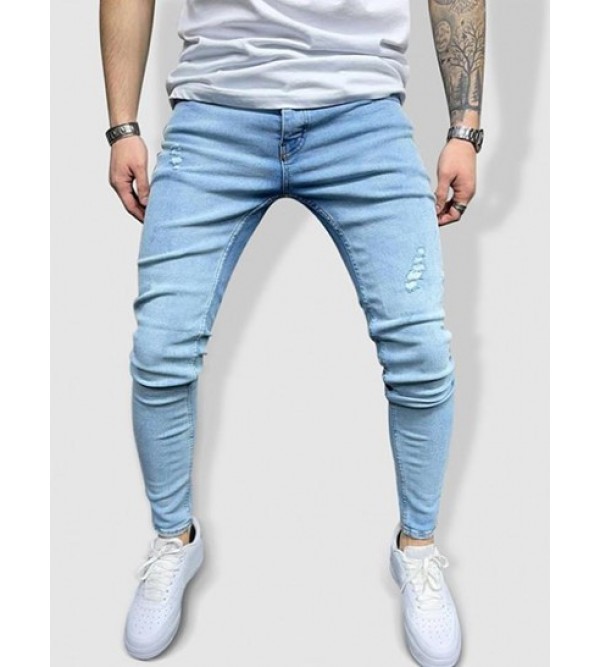 Light Wash Ripped Detail Casual Jeans