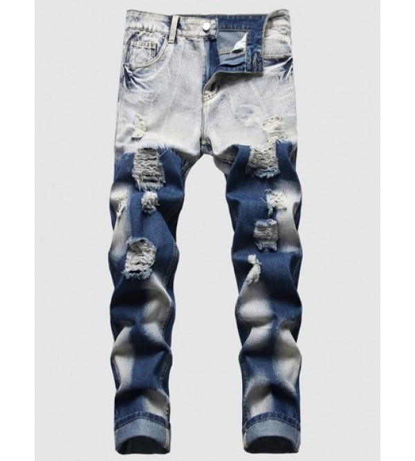 Faded Wash Distressed Ripped Jeans