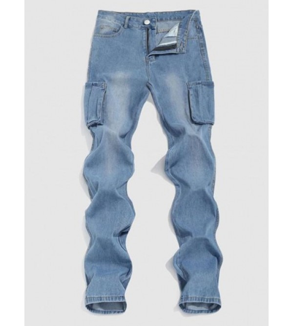 Multi-pocket Design Straight Leg Jeans