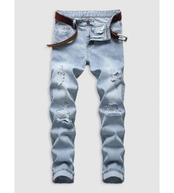 Retro Ripped Zipper Fly Pockets Casual Jeans
