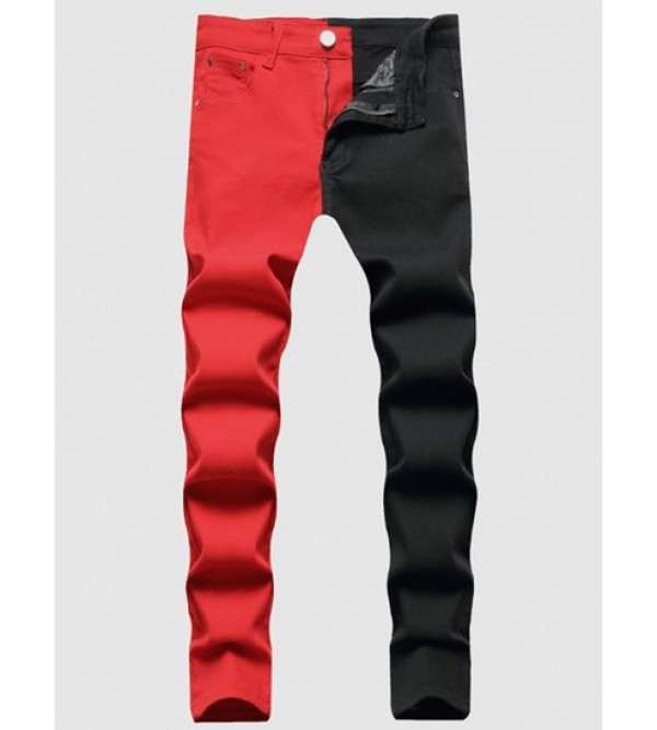 Zipper Fly Two Tone Color Jeans