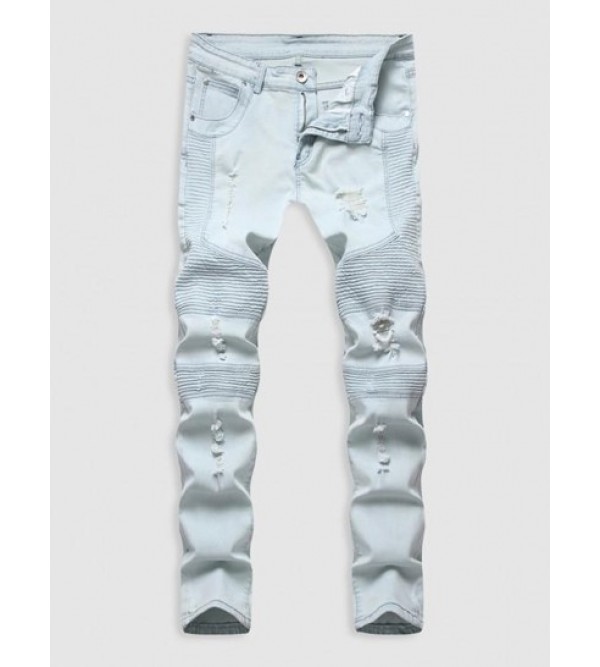 Ripped Zipper Pockets Casual Jeans
