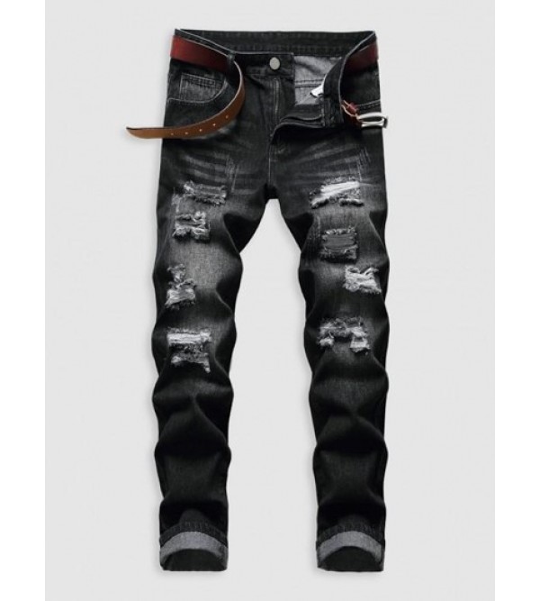 Skinny Distressed Zipper Fly Jeans