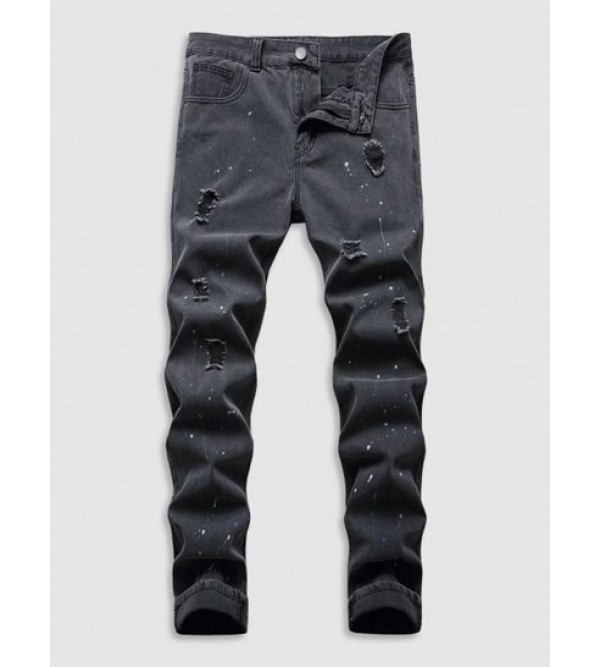 Ripped Denim Zipper Button Jeans