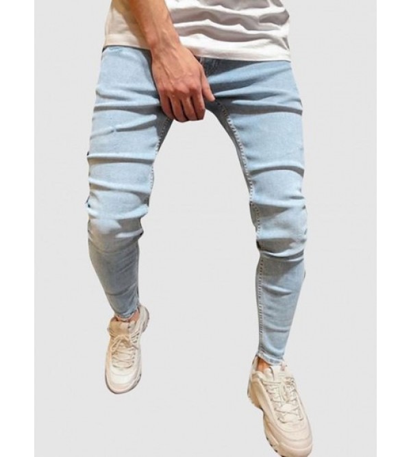 Zipper Fly Frayed Jeans