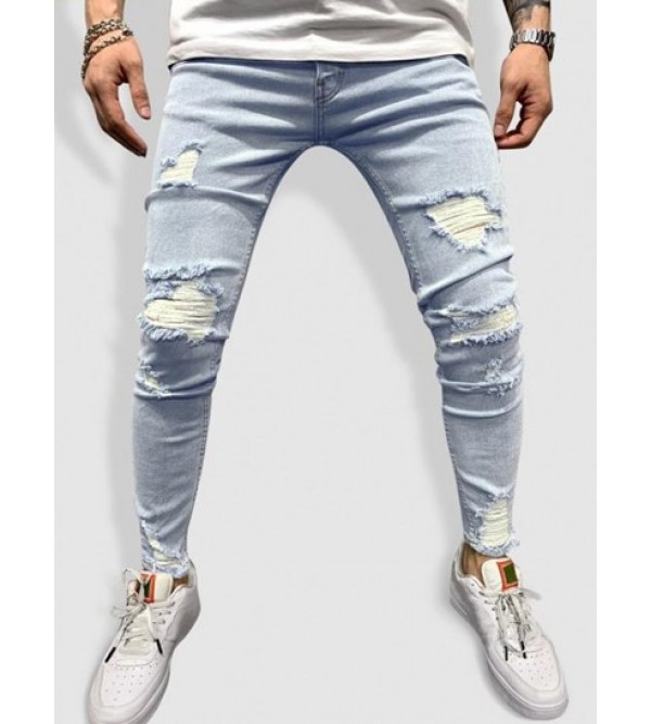 Casual Ripped Frayed Tapered Jeans